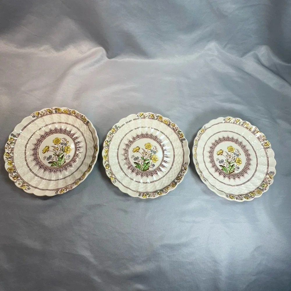 Spode Buttercup Teacup Saucer Set‎ Copeland England Scalloped Floral Old Mark
